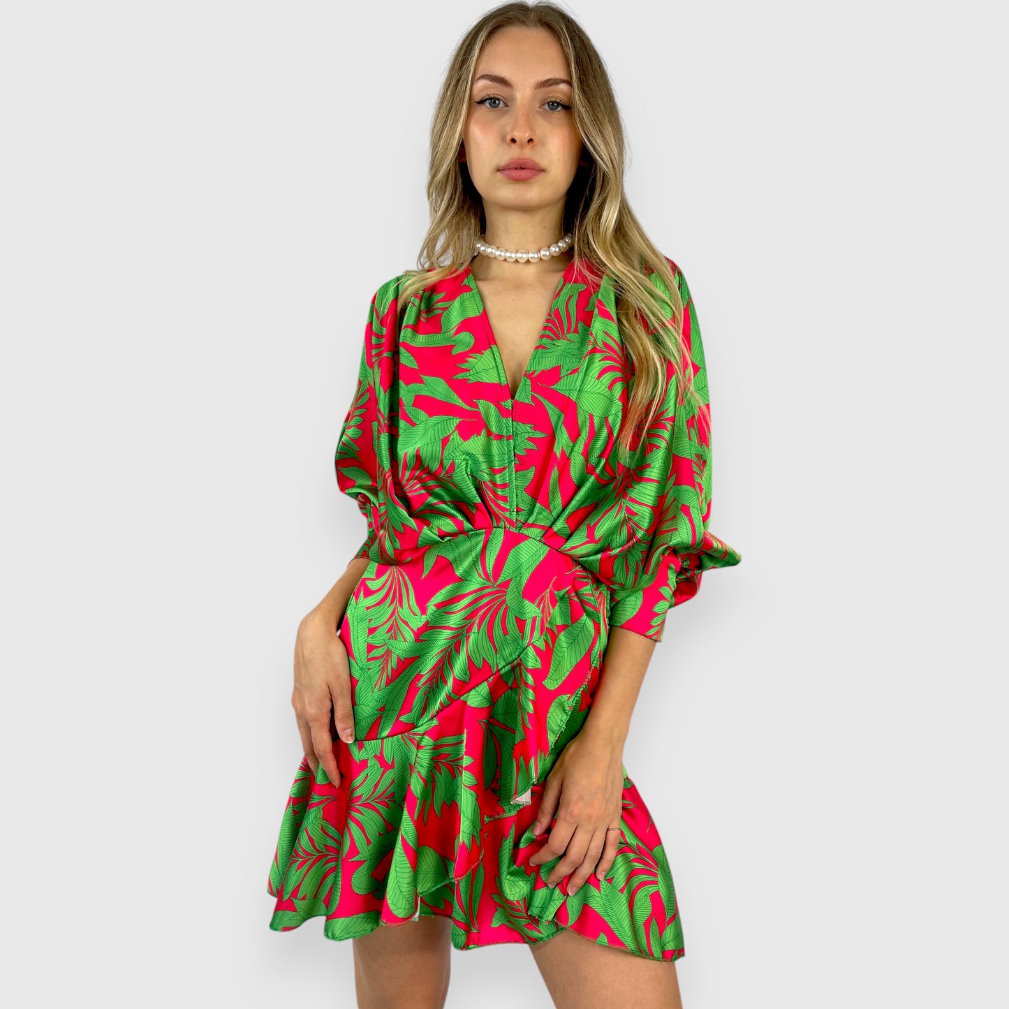 Abito donna mini con scollo a V fantasia floreale
