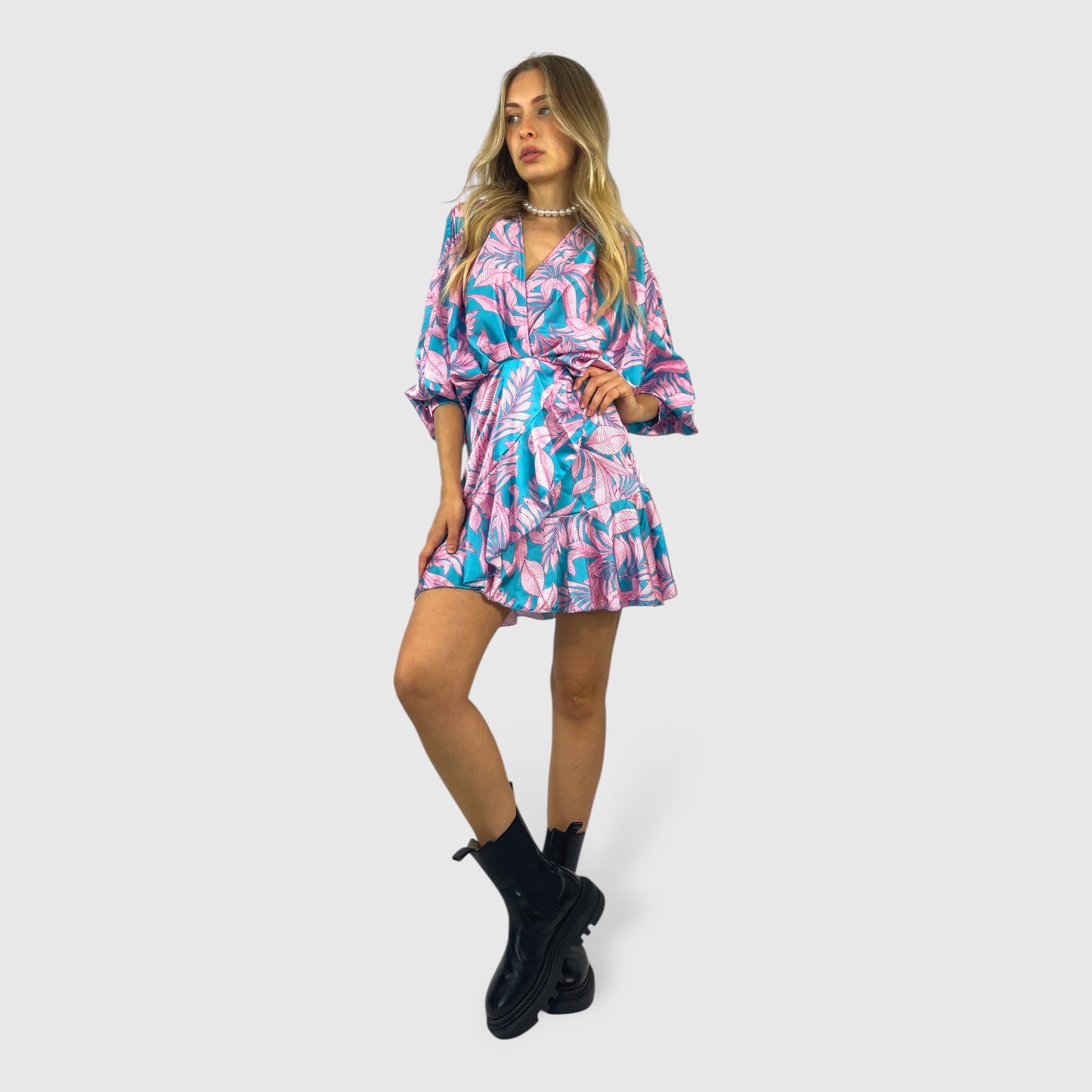 Abito donna mini con scollo a V fantasia floreale