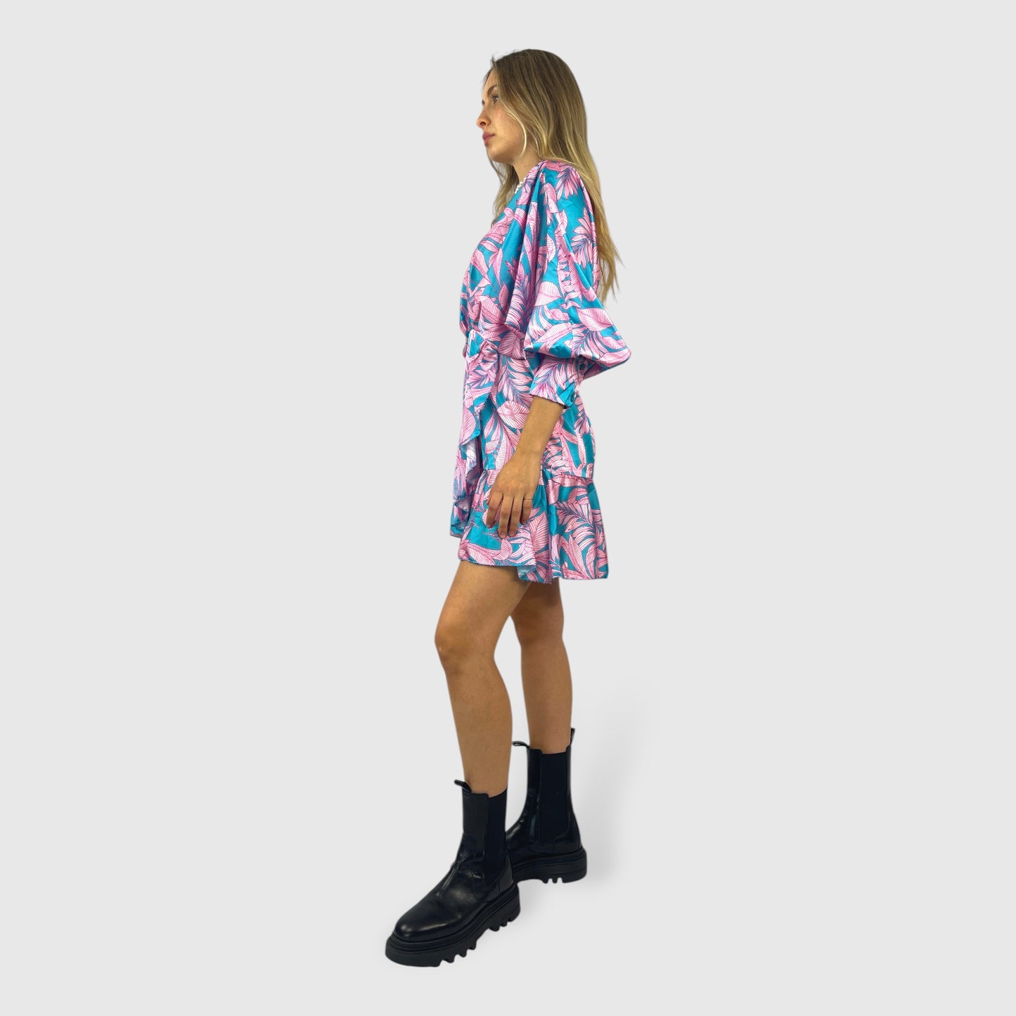 Abito donna mini con scollo a V fantasia floreale
