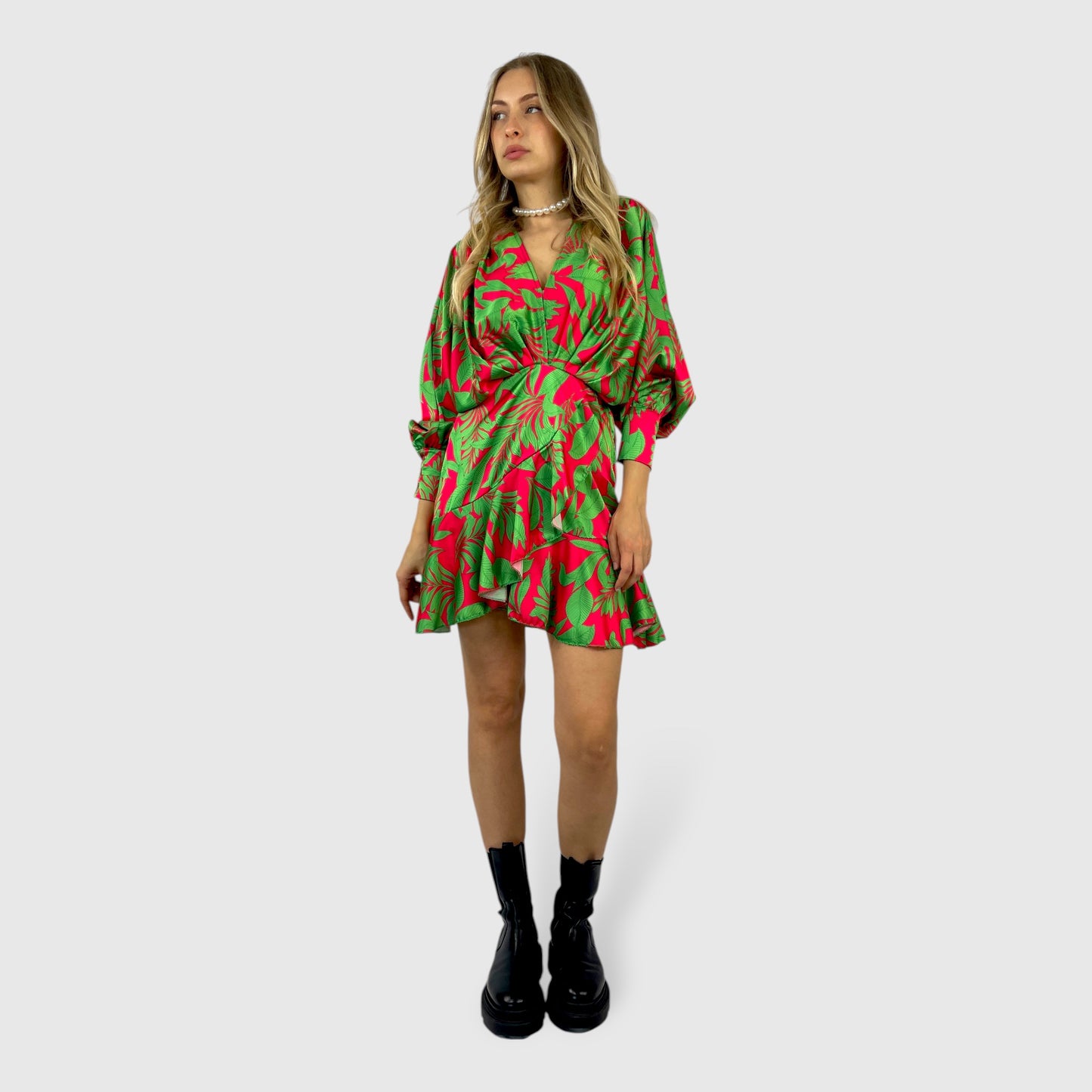 Abito donna mini con scollo a V fantasia floreale