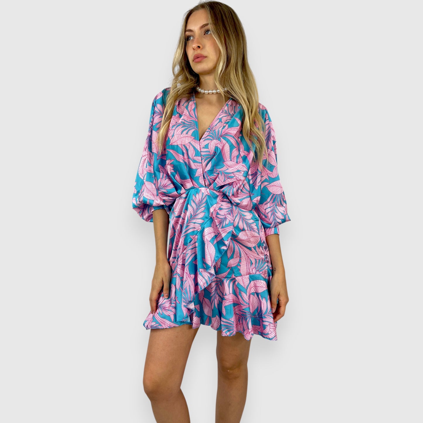 Abito donna mini con scollo a V fantasia floreale