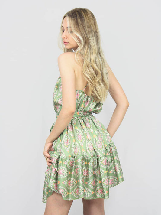 Abito fantasia con cinturino in vita