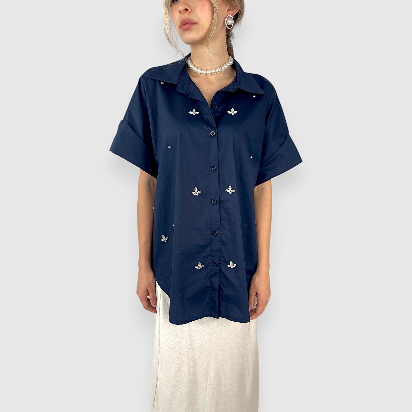 Camicia Donna in Cotone con Applicazioni di Strass