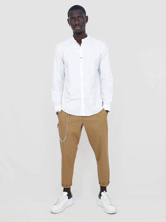 Camicia Uomo in Cotone con Collo alla Coreana e Bottoni Multicolor