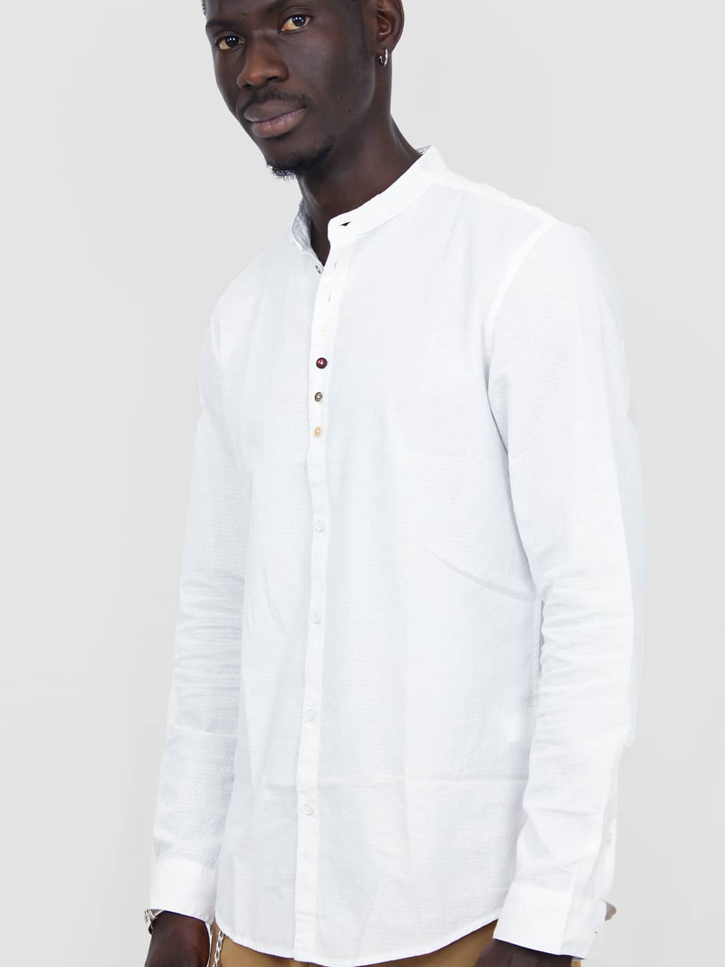 Camicia Uomo in Cotone con Collo alla Coreana e Bottoni Multicolor