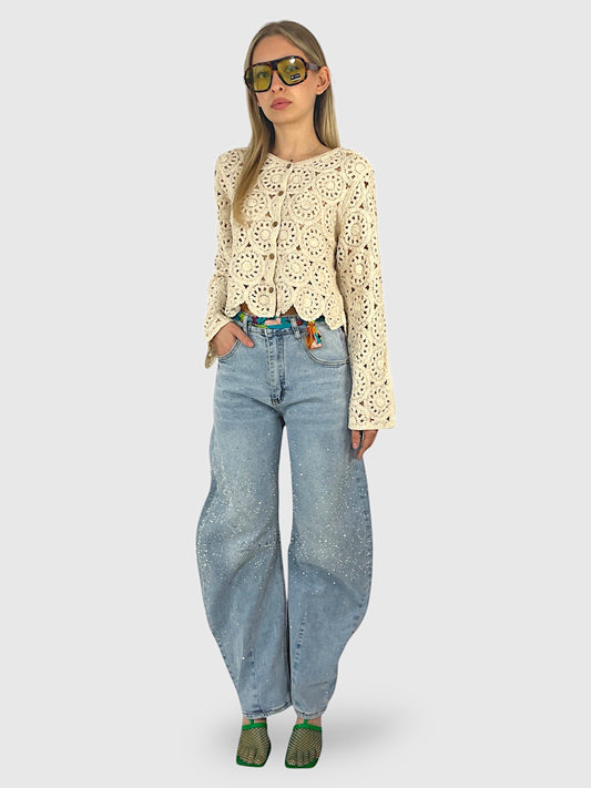 Cardigan crochet in cotone color panna