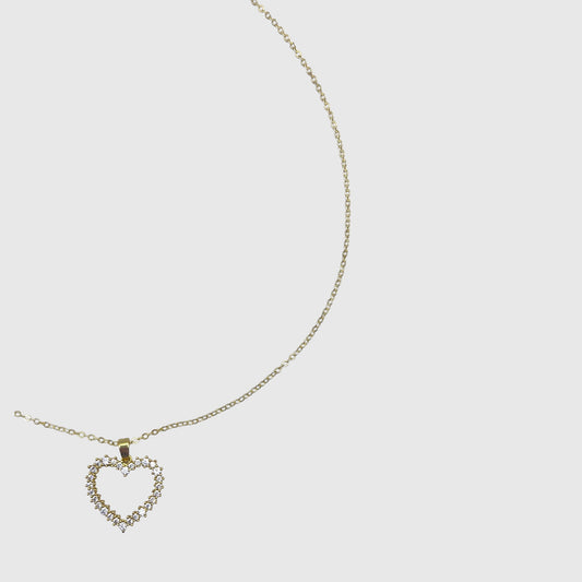 Collana con Ciondolo a Cuore in Oro e Zirconi Bianchi