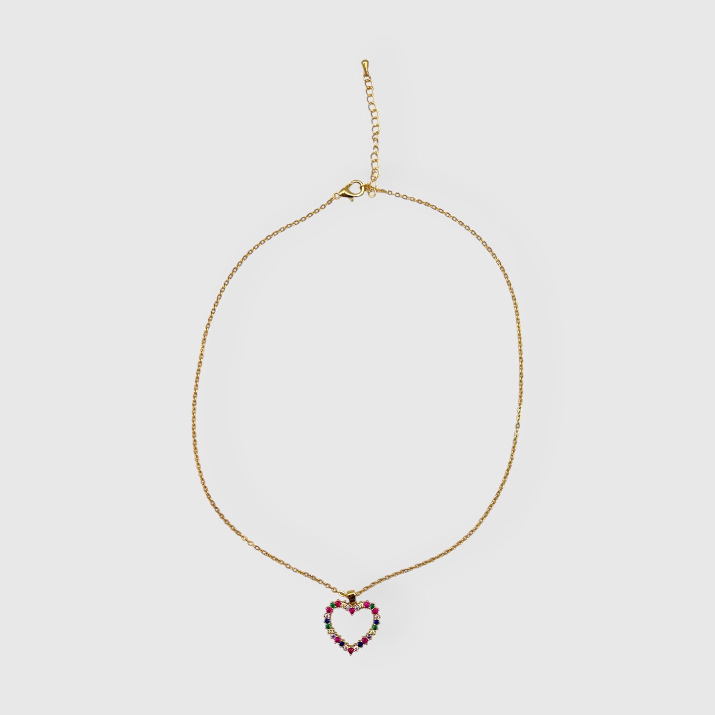 Collana con Ciondolo a Cuore in Oro e Zirconi Multicolor