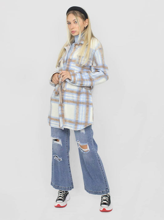 Giacca a Quadri in Stile Shacket