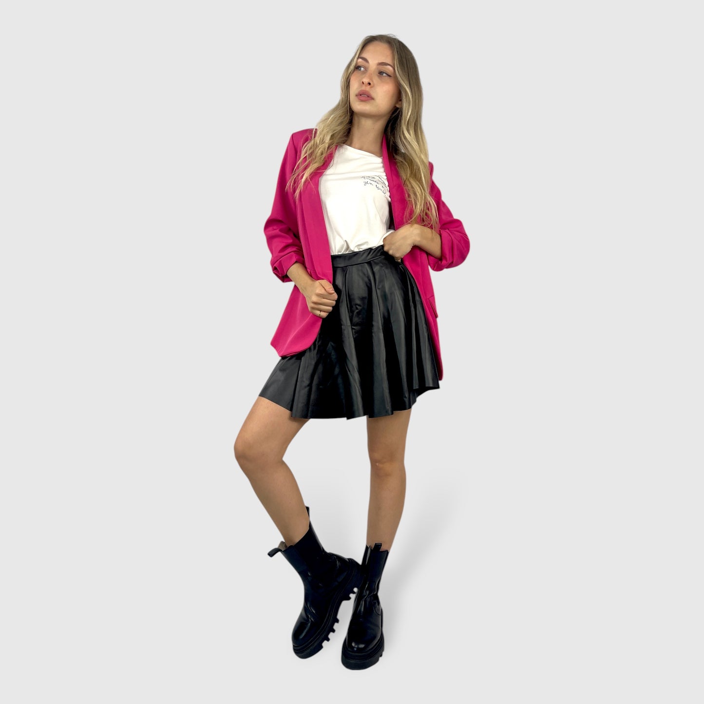Blazer Donna Fucsia con Manica Arricciata