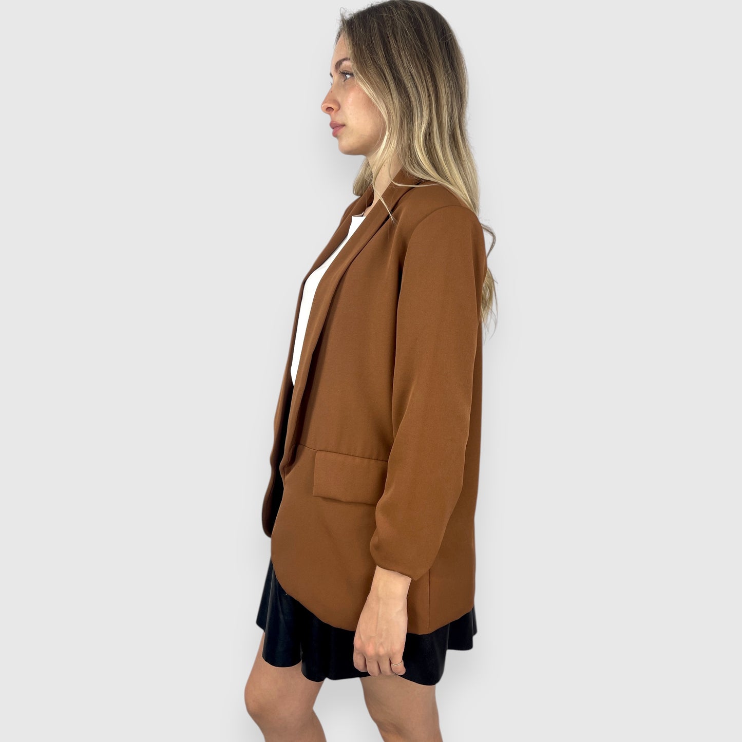 Blazer Donna Marrone con Manica Arricciata