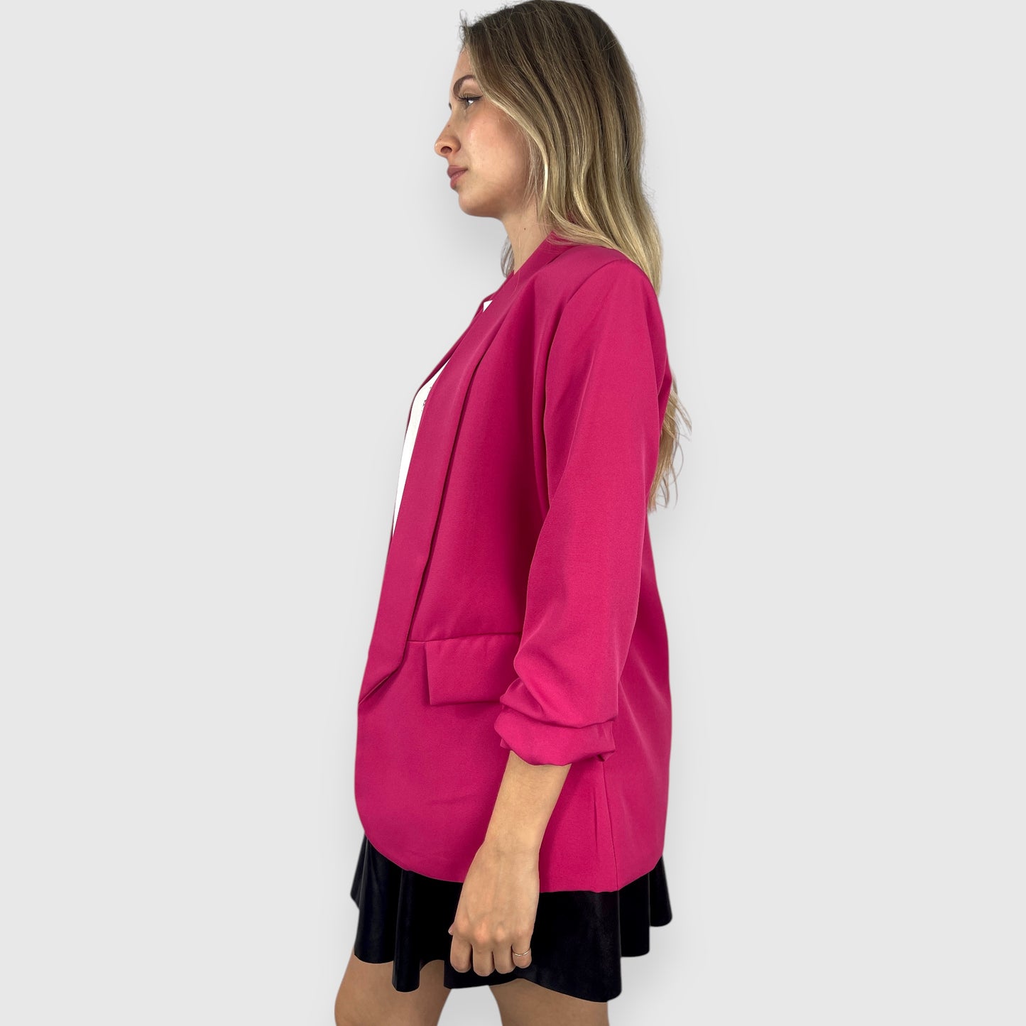 Blazer Donna Fucsia con Manica Arricciata