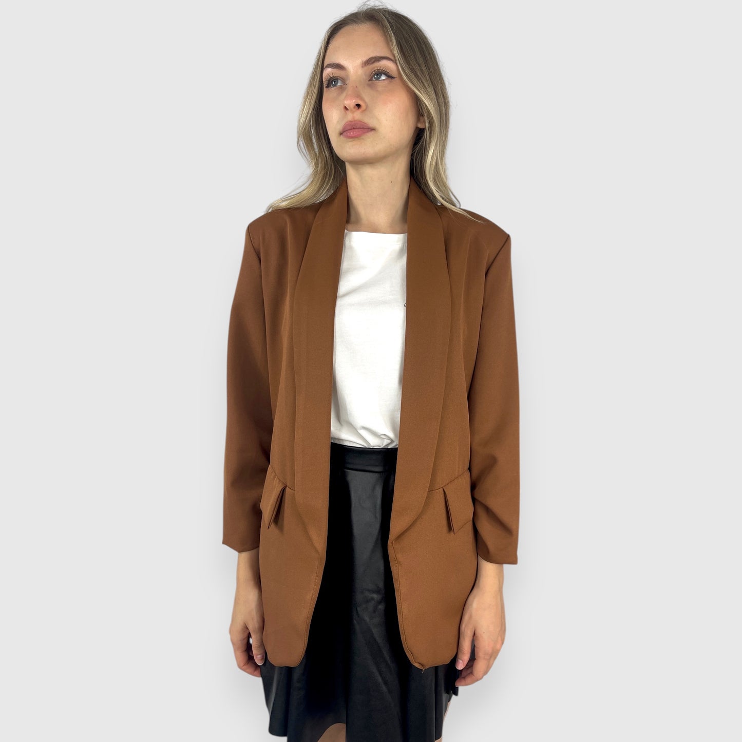 Blazer Donna Marrone con Manica Arricciata