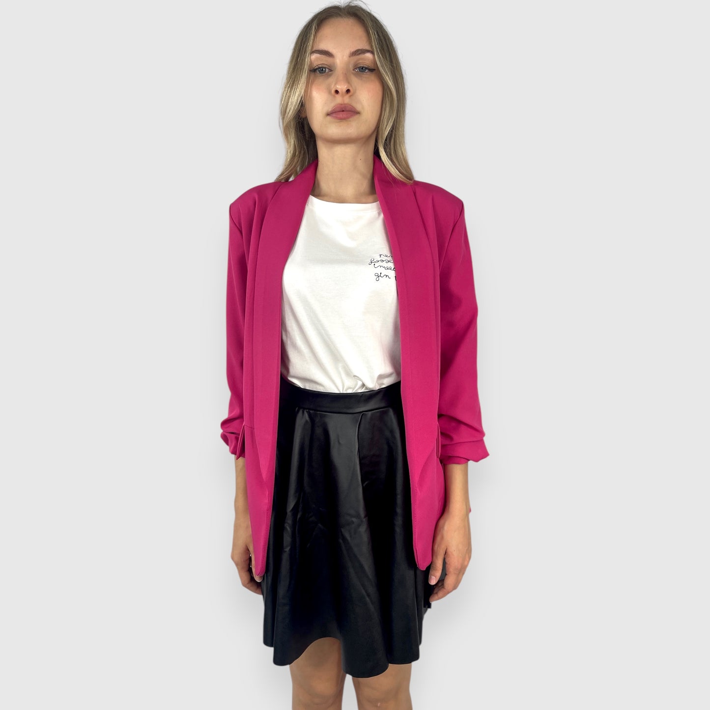 Blazer Donna Fucsia con Manica Arricciata