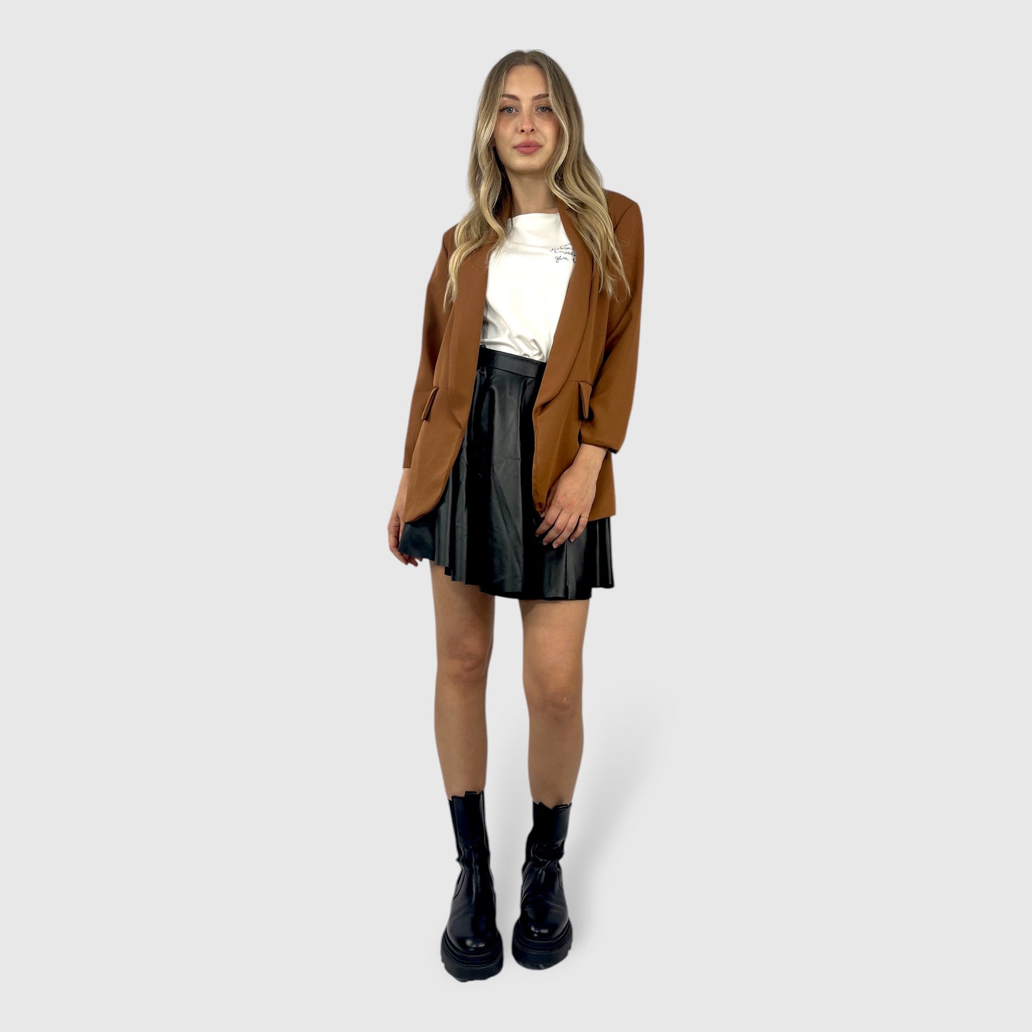 Blazer Donna Marrone con Manica Arricciata