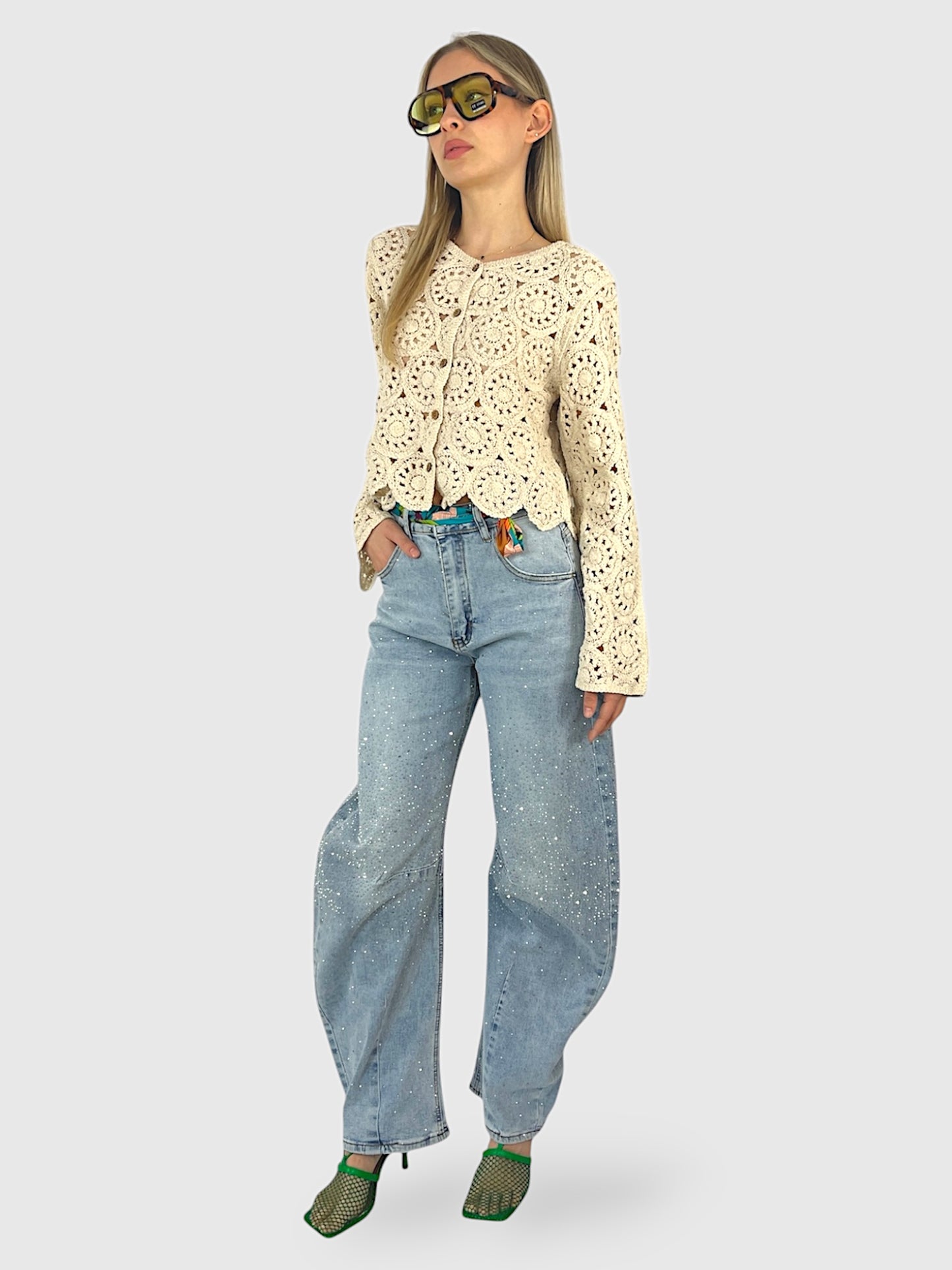 Jeans wide-leg con applicazioni di strass