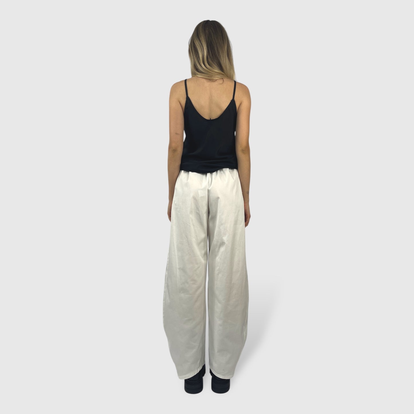 Pantalone a palazzo in popeline bianco con coulisse