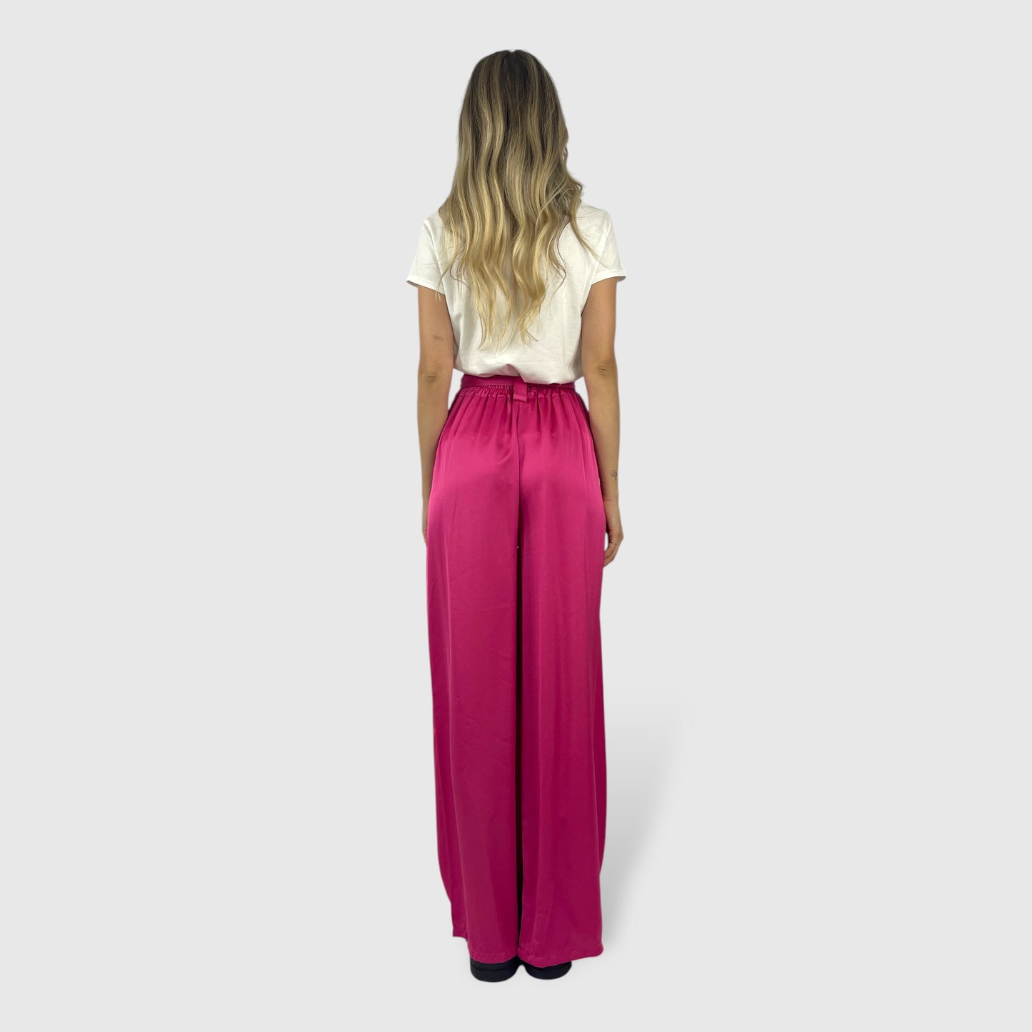 Pantalone palazzo in satin fucsia
