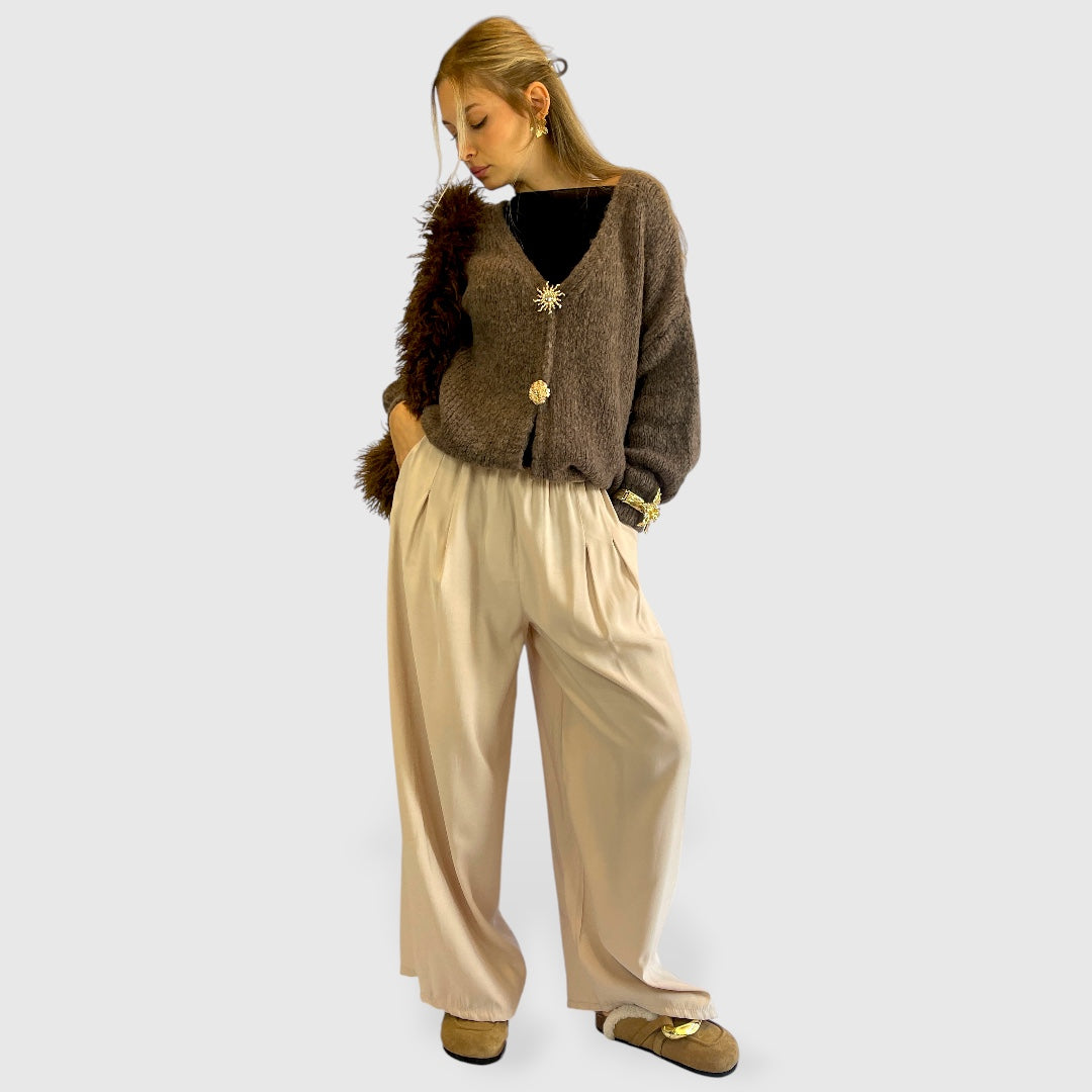 Pantalone palazzo in tessuto fluido con tasche