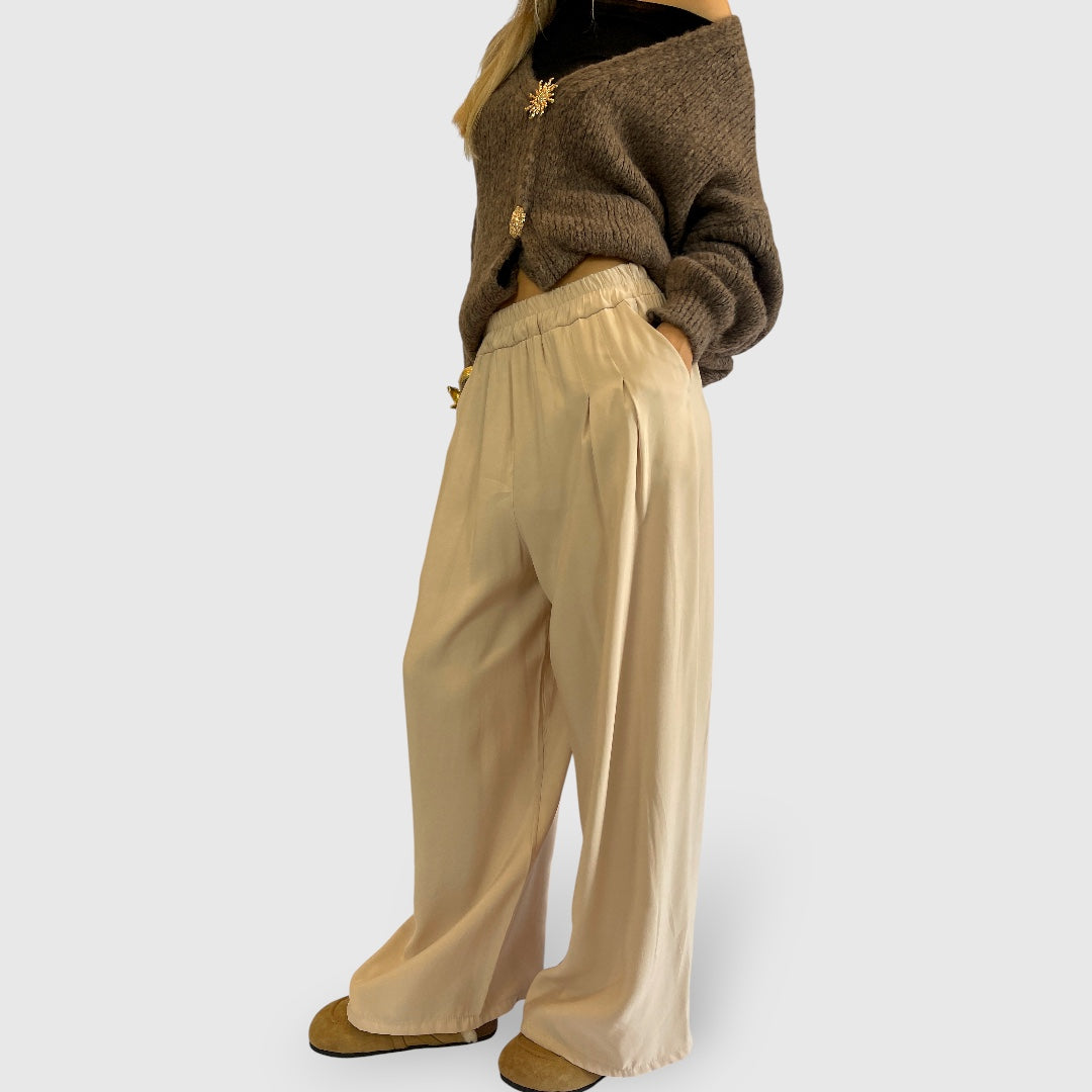 Pantalone palazzo in tessuto fluido con tasche