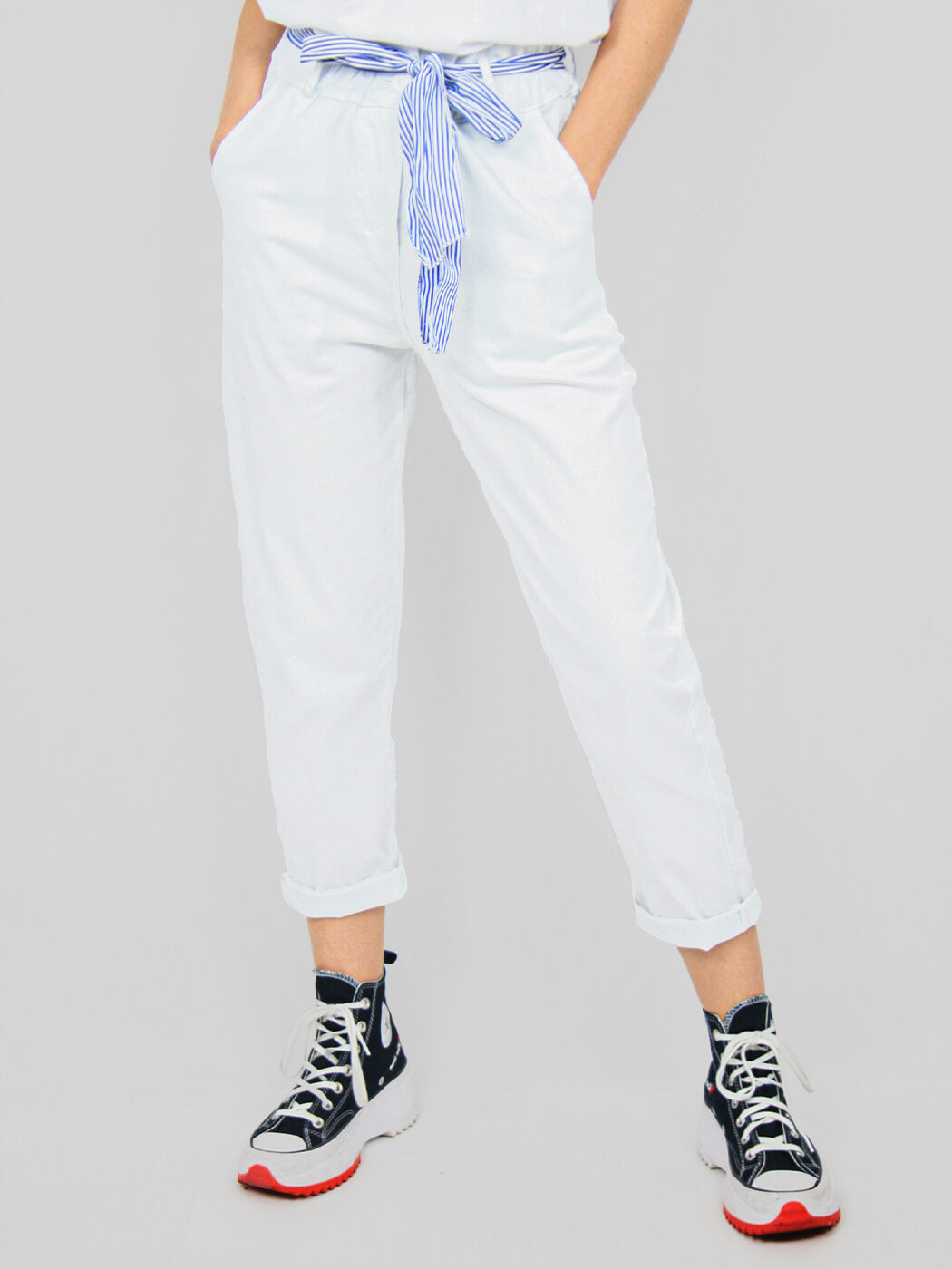 Pantalone carrot bianco donna