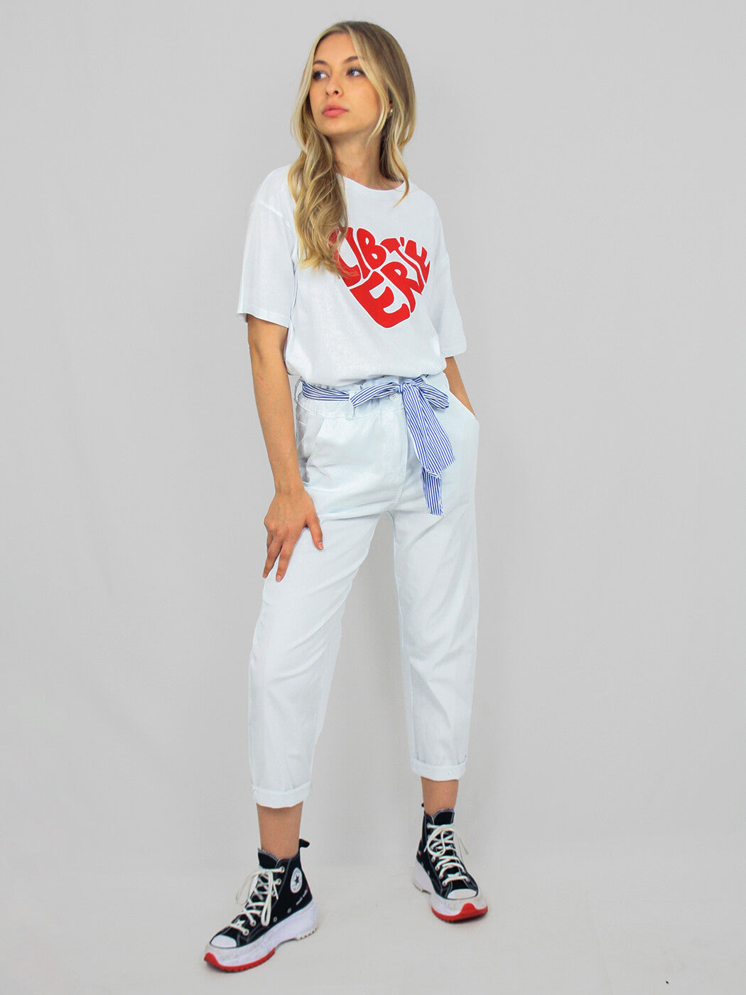 Pantalone carrot bianco donna