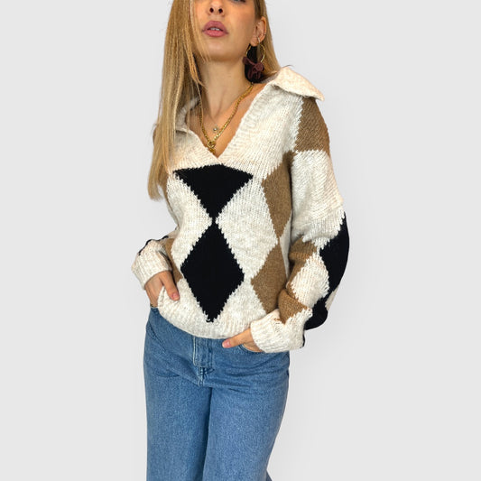 Pullover effetto vintage con scollo a V