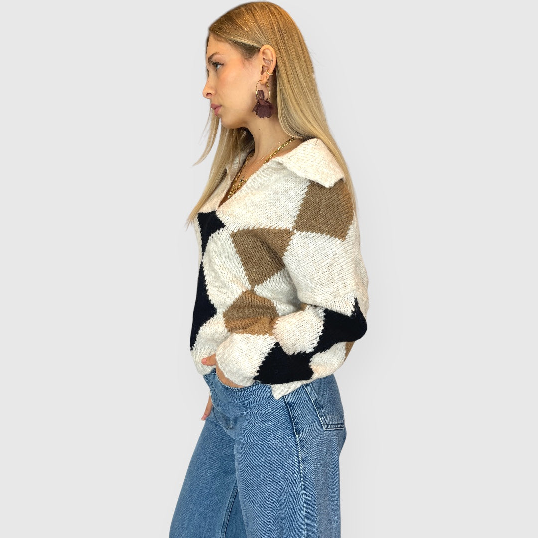 Pullover effetto vintage con scollo a V