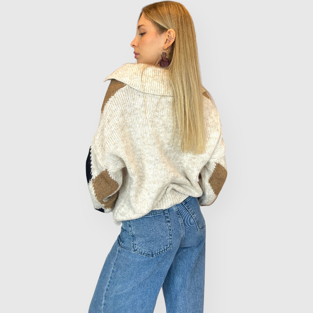 Pullover effetto vintage con scollo a V