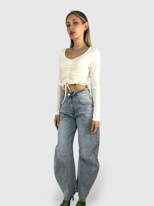 Top arricciato davanti a maniche lunghe