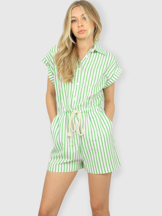 Tuta corta con colletto e coulisse in vita