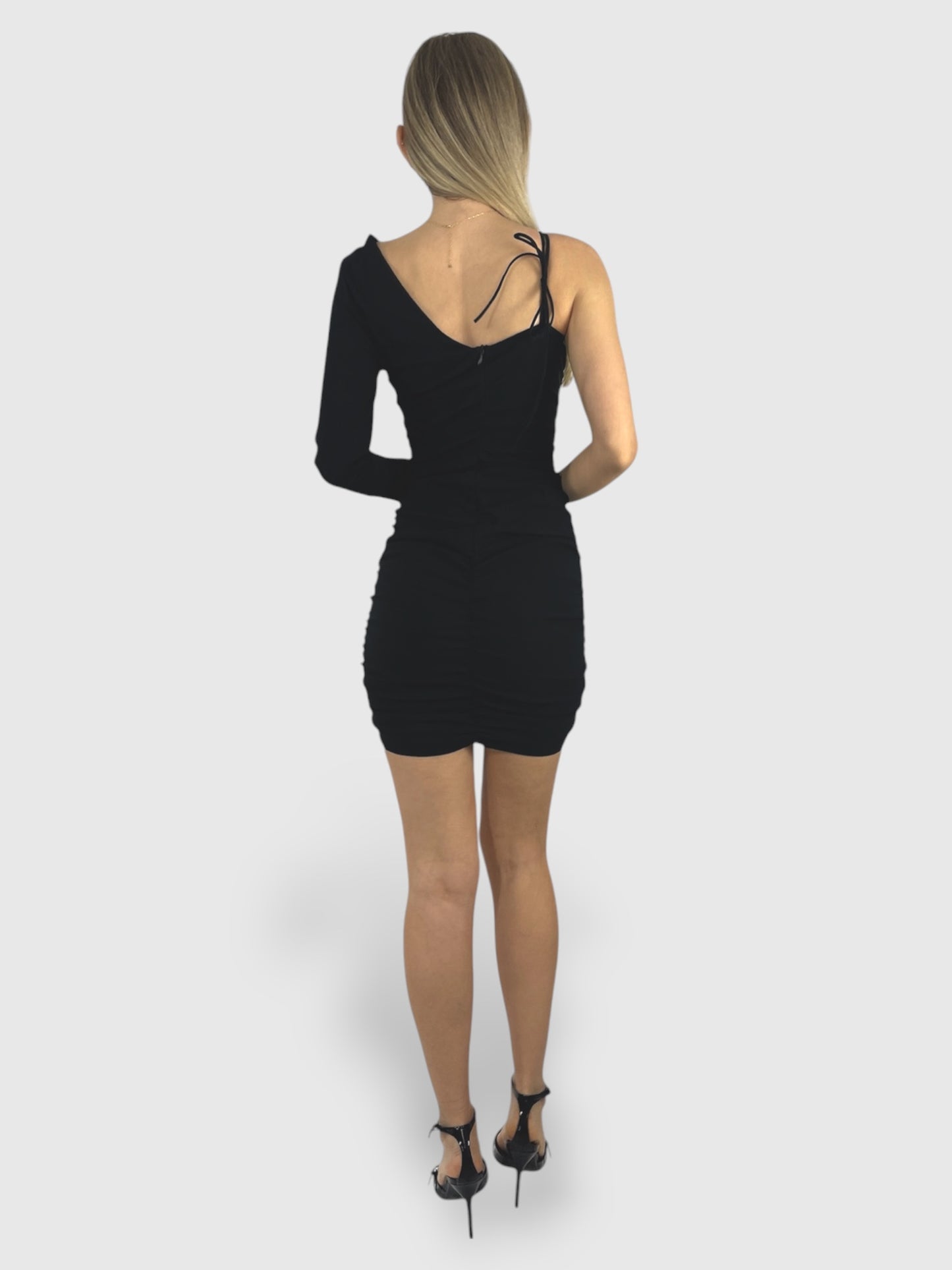 Vestito donna tubino mono spalla arricciato bretella scollo V elegante