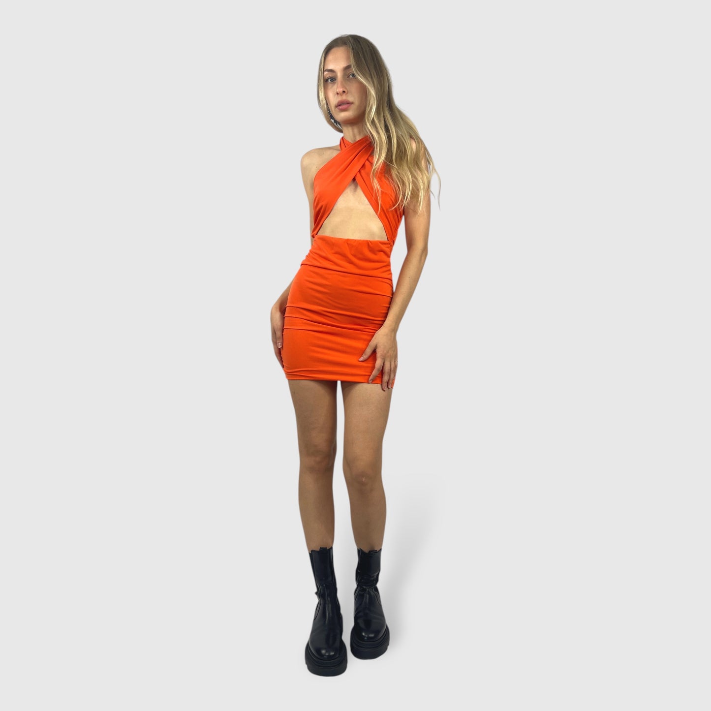Vestito arancione donna tubino scollo cut out