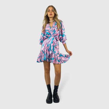Abito donna mini con scollo a V fantasia floreale