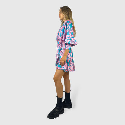 Abito donna mini con scollo a V fantasia floreale