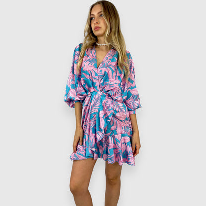 Abito donna mini con scollo a V fantasia floreale