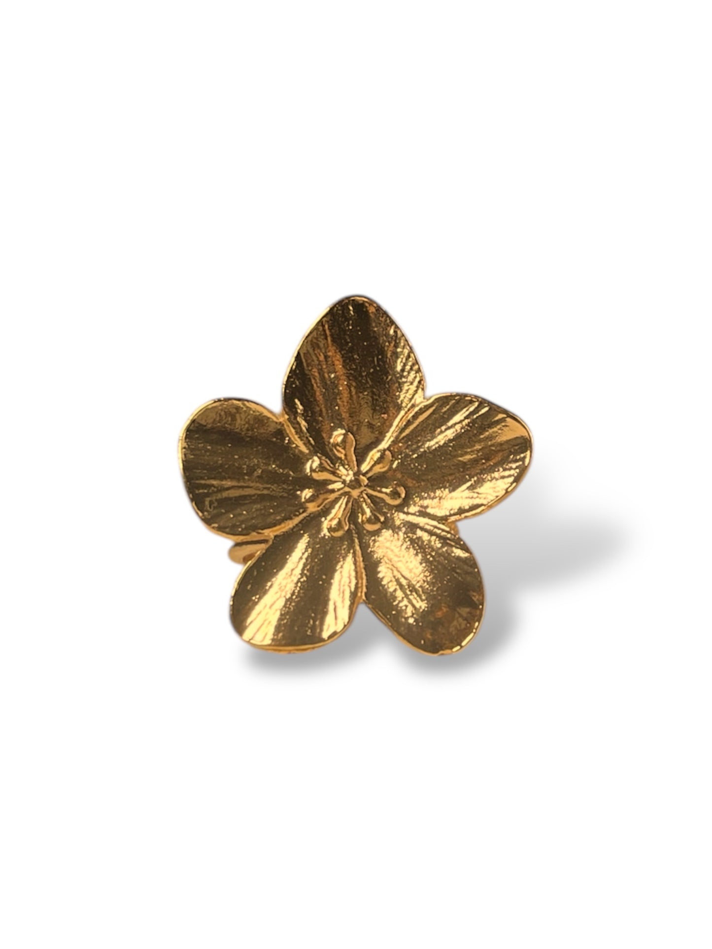 Anello regolabile con fiore dorato in acciaio inox