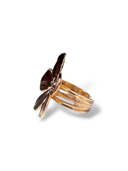 Anello regolabile con fiore dorato in acciaio inox