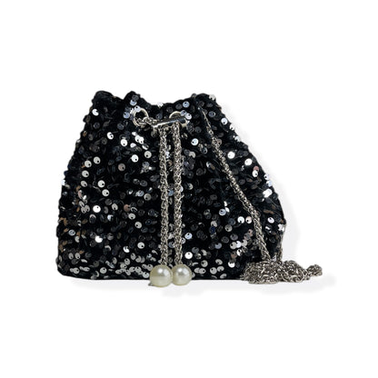Borsa a secchiello con paillettes con tracolla