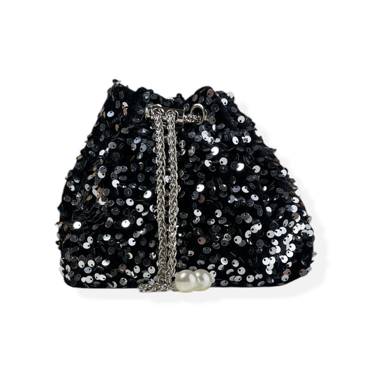 Borsa a secchiello con paillettes con tracolla