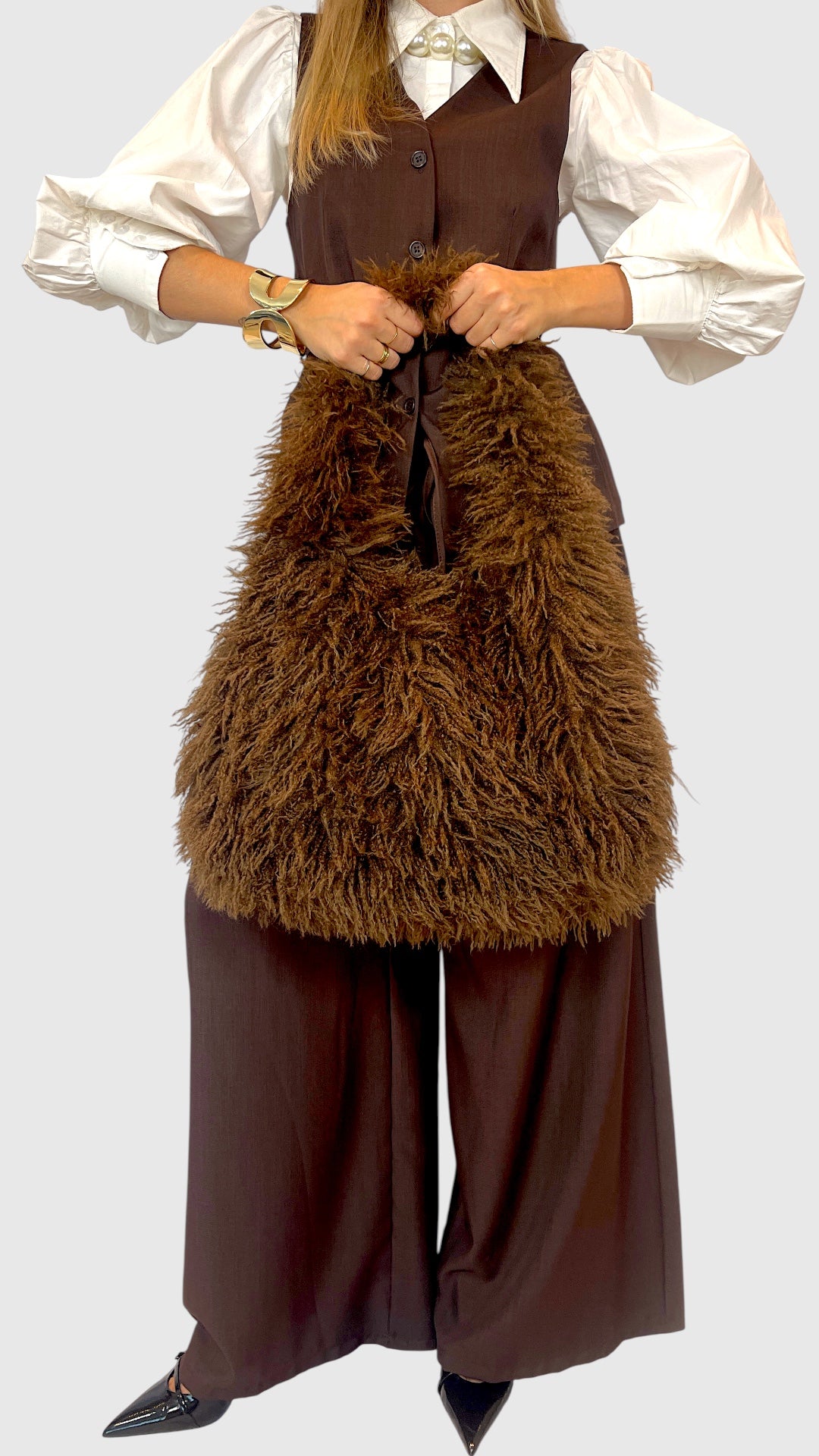 Borsa in eco-montone effetto pelliccia