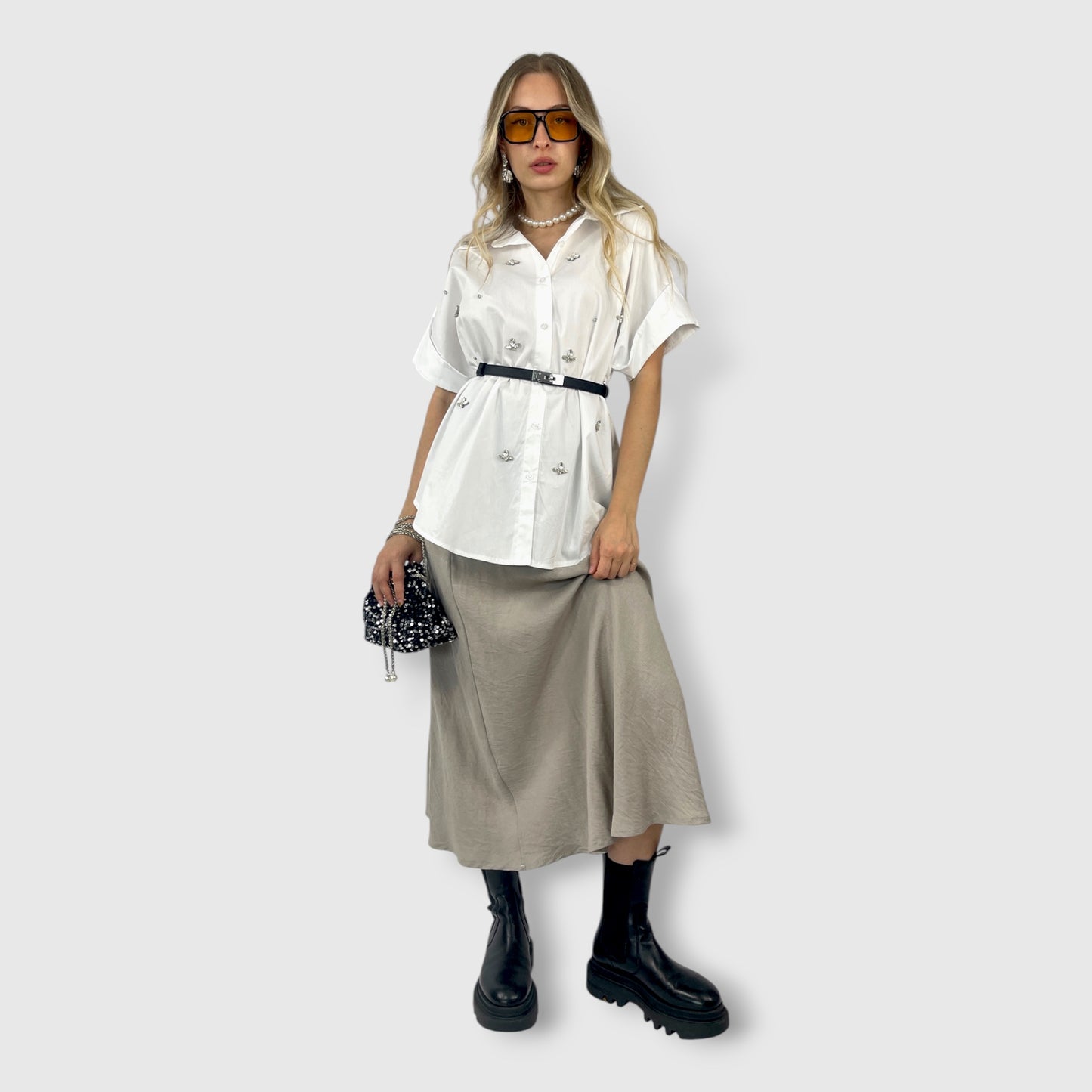 Camicia Donna in Cotone con Applicazioni di Strass