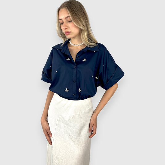 Camicia Donna in Cotone con Applicazioni di Strass