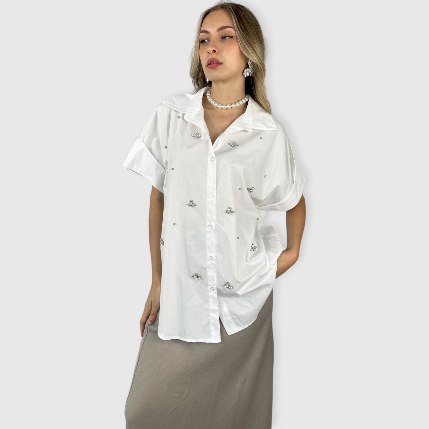 Camicia Donna in Cotone con Applicazioni di Strass