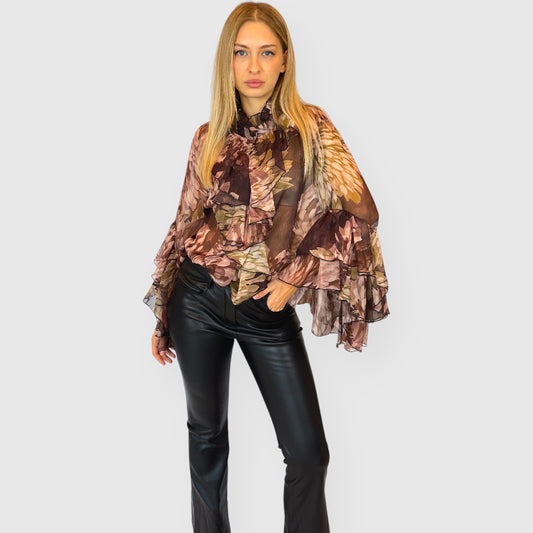 Camicia a fiori con maniche ampie in chiffon