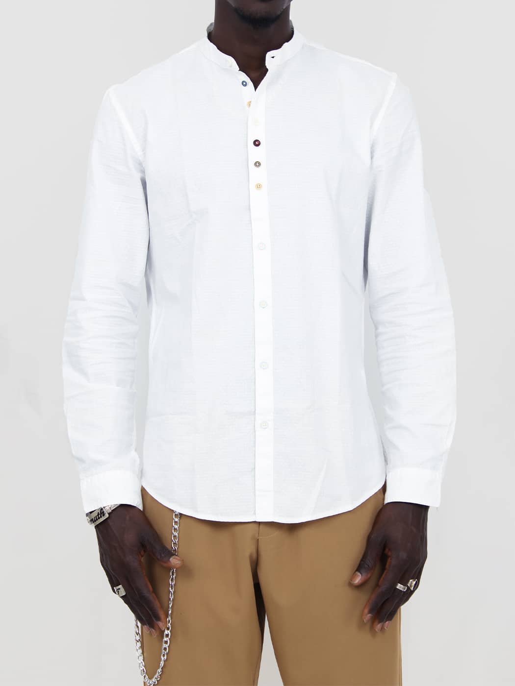 Camicia Uomo in Cotone con Collo alla Coreana e Bottoni Multicolor