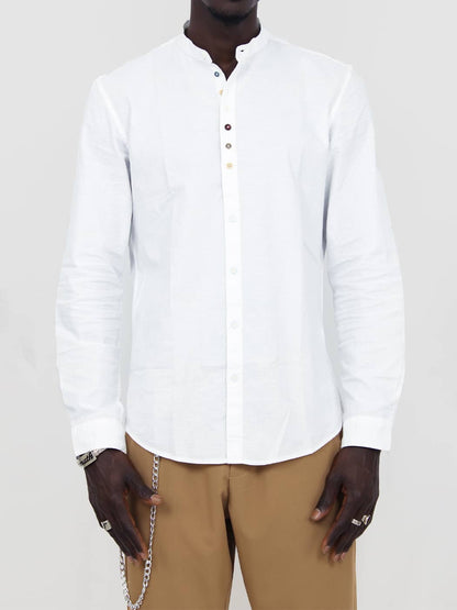 Camicia Uomo in Cotone con Collo alla Coreana e Bottoni Multicolor