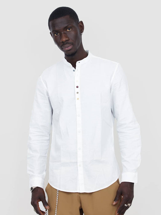 Camicia Uomo in Cotone con Collo alla Coreana e Bottoni Multicolor