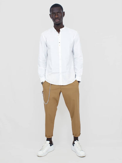 Camicia Uomo in Cotone con Collo alla Coreana e Bottoni Multicolor