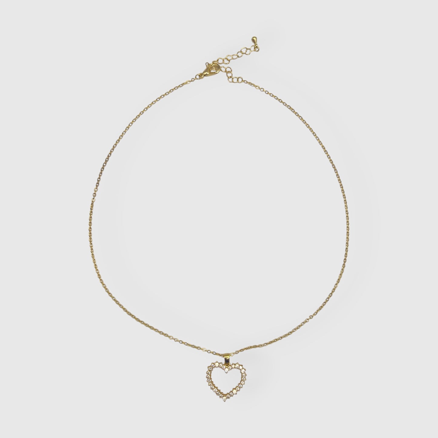 Collana con Ciondolo a Cuore in Oro e Zirconi Bianchi